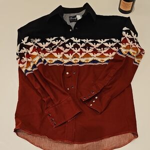 Wrangler Men's Black and Red Eagle Pattern Shirt
